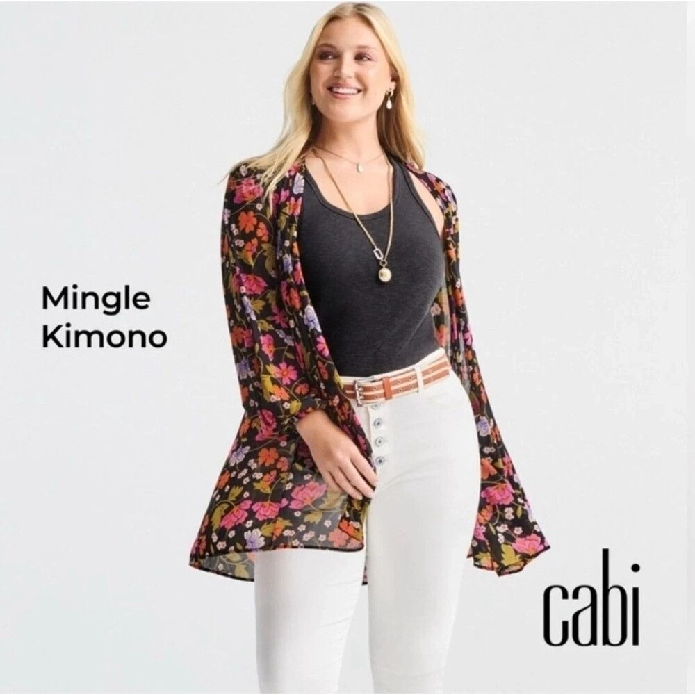 Cabi Mingle Kimono Mesh Sheer Retro Boho Floral Style 6252 Womens Size S Robe